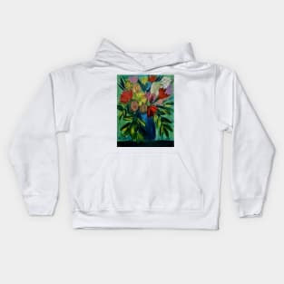 Abstract painting in acrylic paint of a Bouquet of flowers in a glass vase . Kids Hoodie